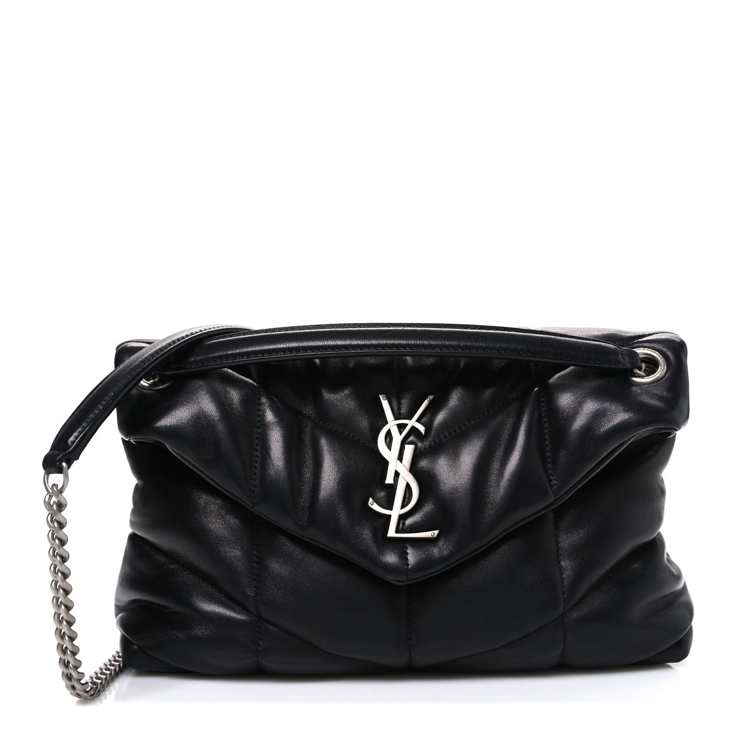 Lambskin Quilted Small Loulou Puffer Monogram Chain Satchel Black