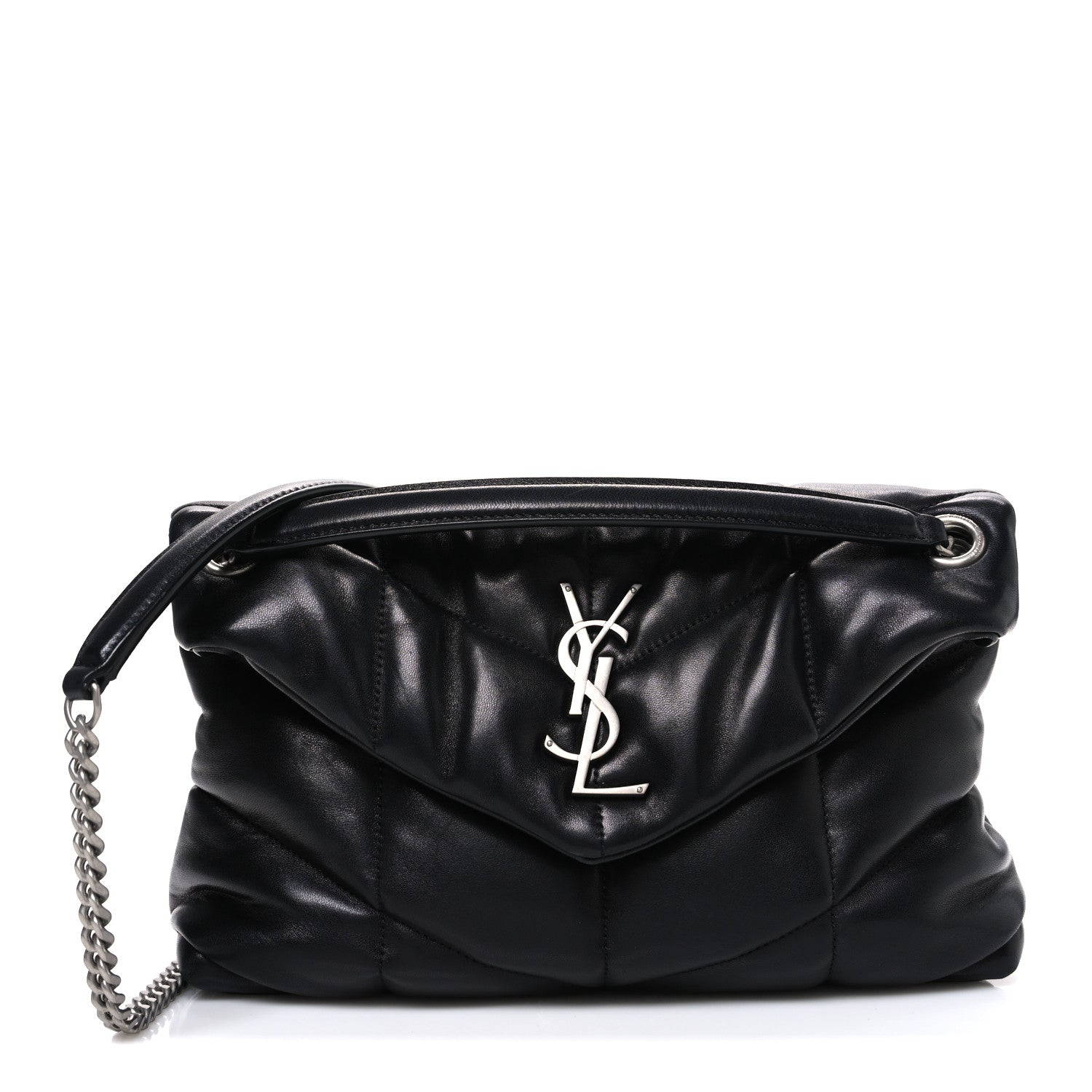 Saint Laurent Lambskin Quilted Small Loulou Puffer Monogram Chain Satchel Black 1 of 10