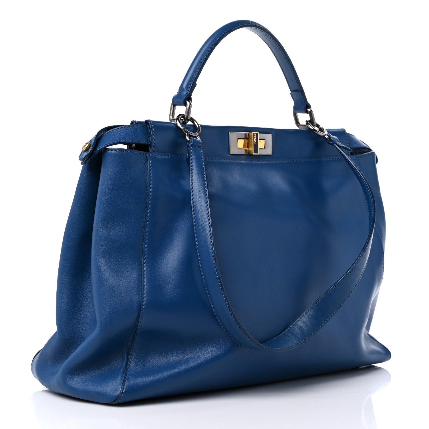 Fendi Vitello Suede Large Peekaboo Iconic Satchel Blue Marine 2 of 17