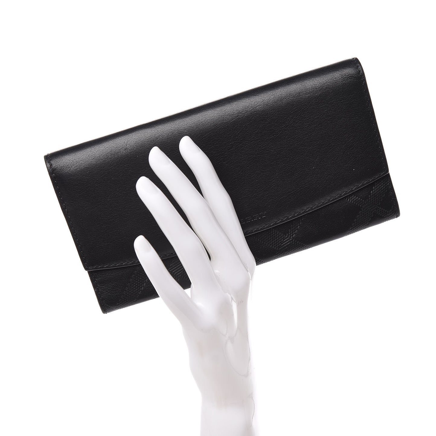 Signature Grain Calfskin Check Embossed Porter Continental Wallet Black