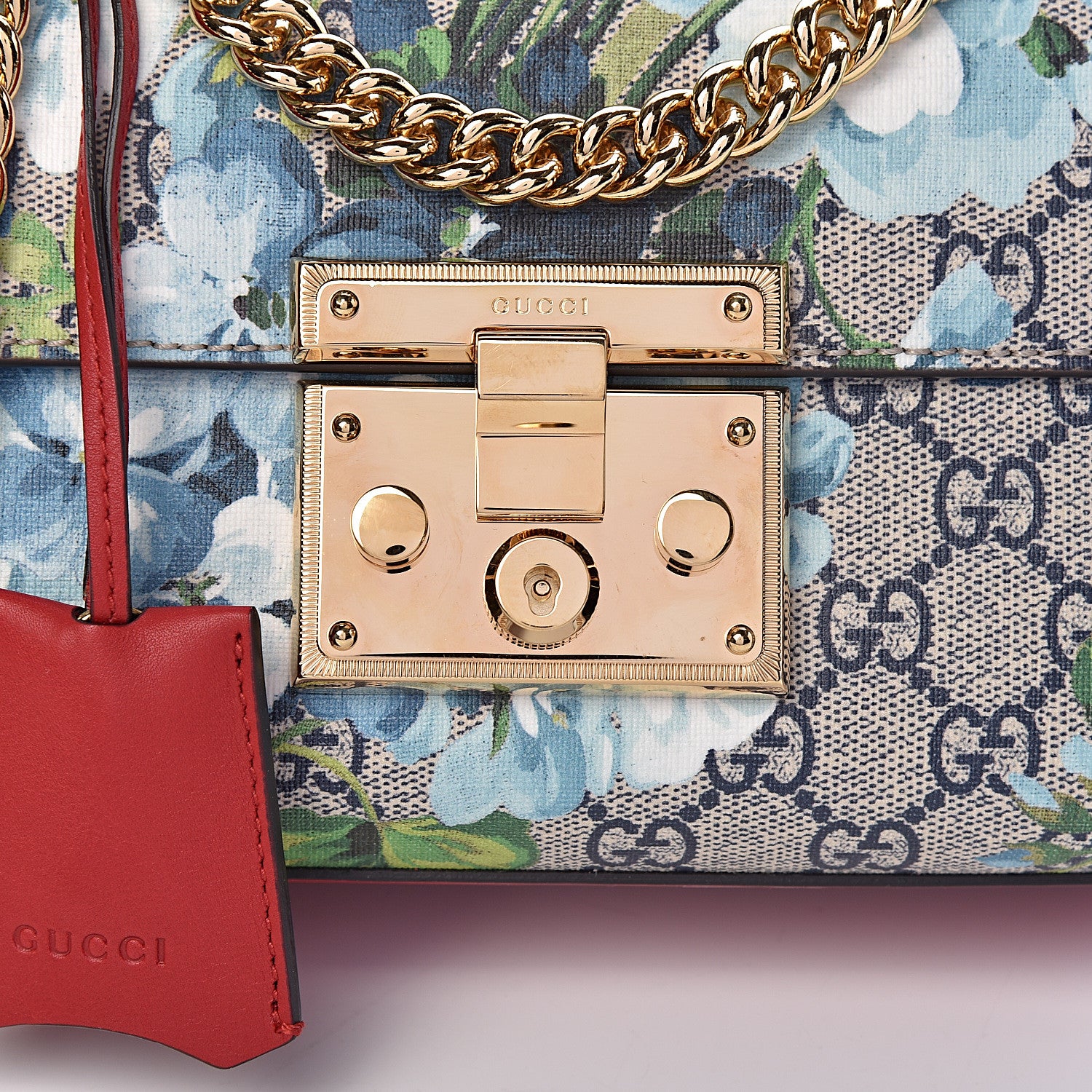 Gucci GG Supreme Monogram Blooms Small Padlock Shoulder Bag Beige Blue Navy Hibiscus Red 8 of 10