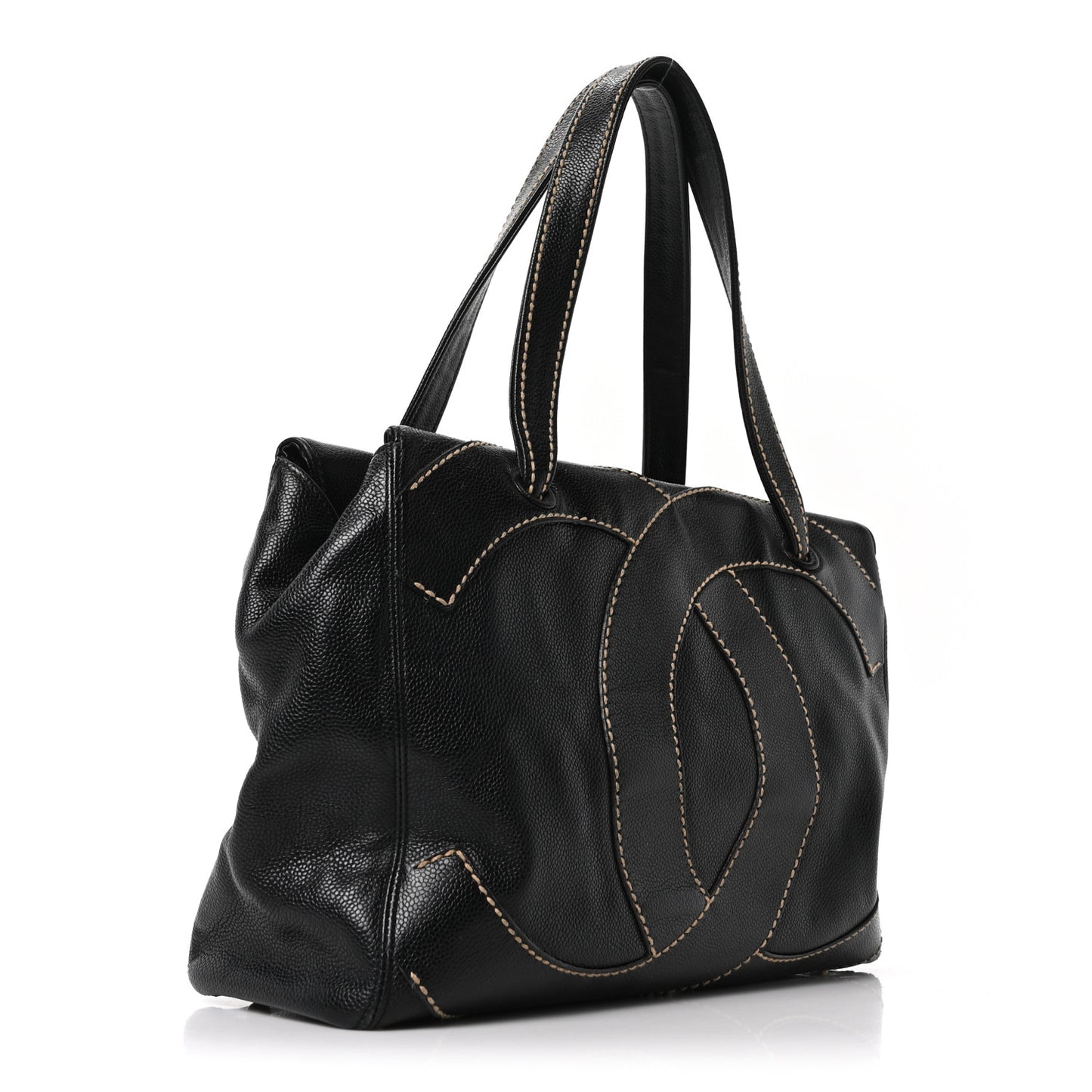 Caviar CC Stitched Medium Tote Black Black