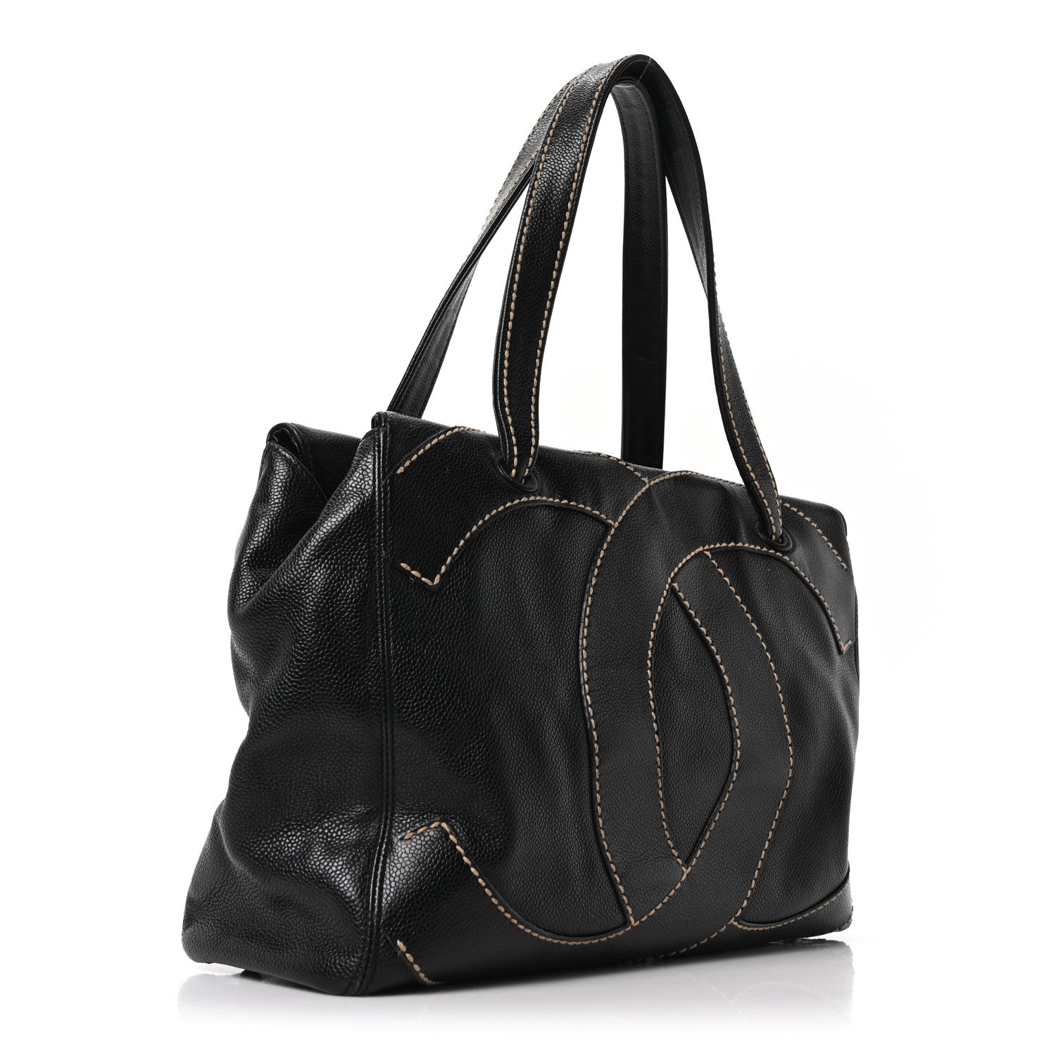 Chanel Caviar CC Stitched Medium Tote Black Black 3 of 10