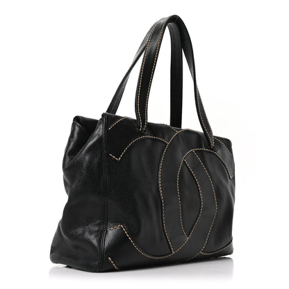 Chanel Caviar CC Stitched Medium Tote Black Black 3 of 10
