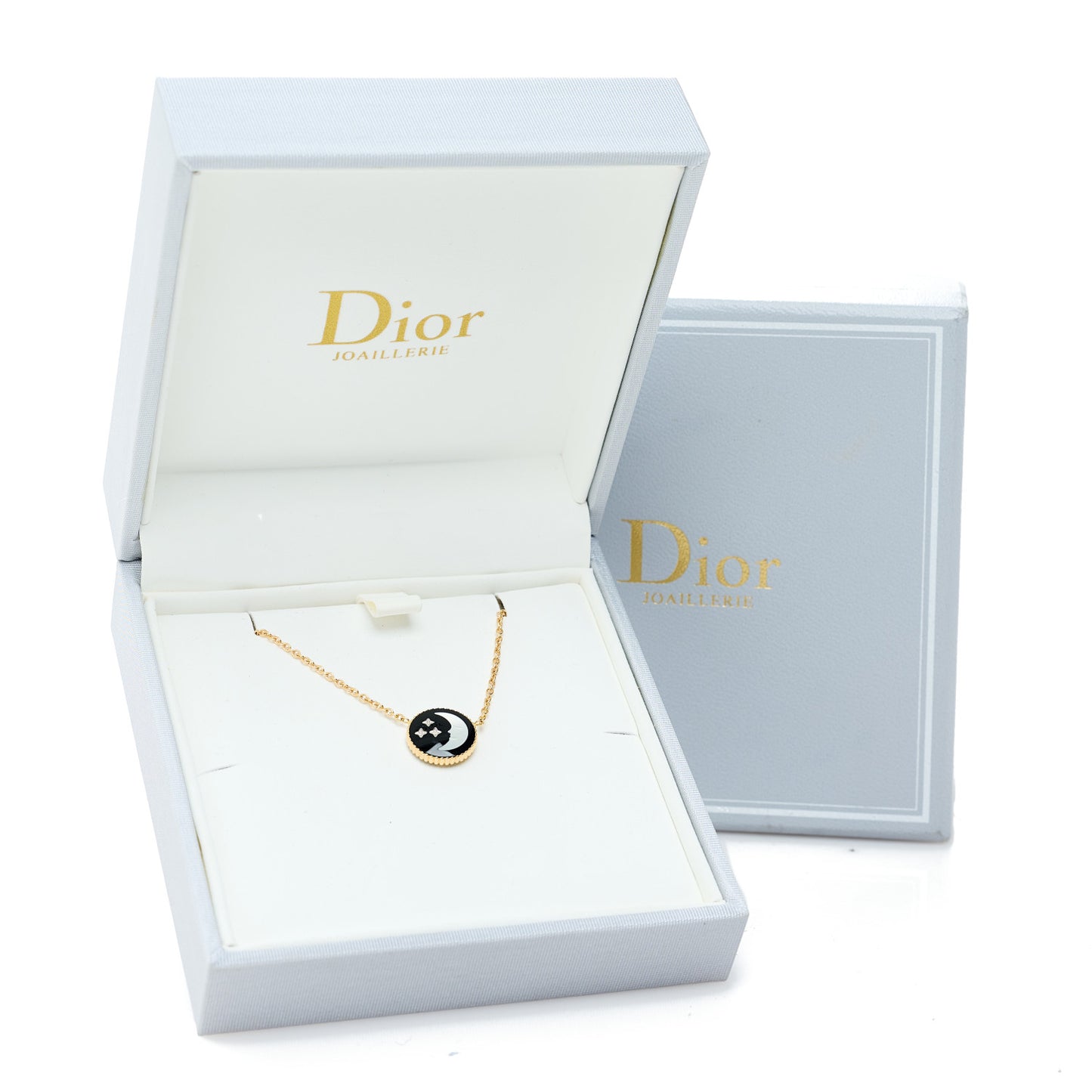 18K Yellow Gold Platinum Diamond Black Onyx Mother of Pearl Rose Celeste Pendant Necklace