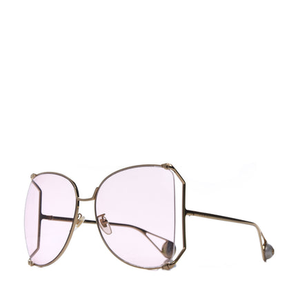 Gucci Metal Oversized Round Sunglasses GG0252S Gold Pink 1 of 7