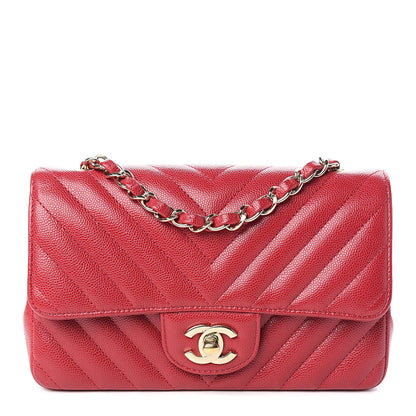 Chanel Caviar Chevron Quilted Mini Rectangular Flap Dark Pink 1 of 10