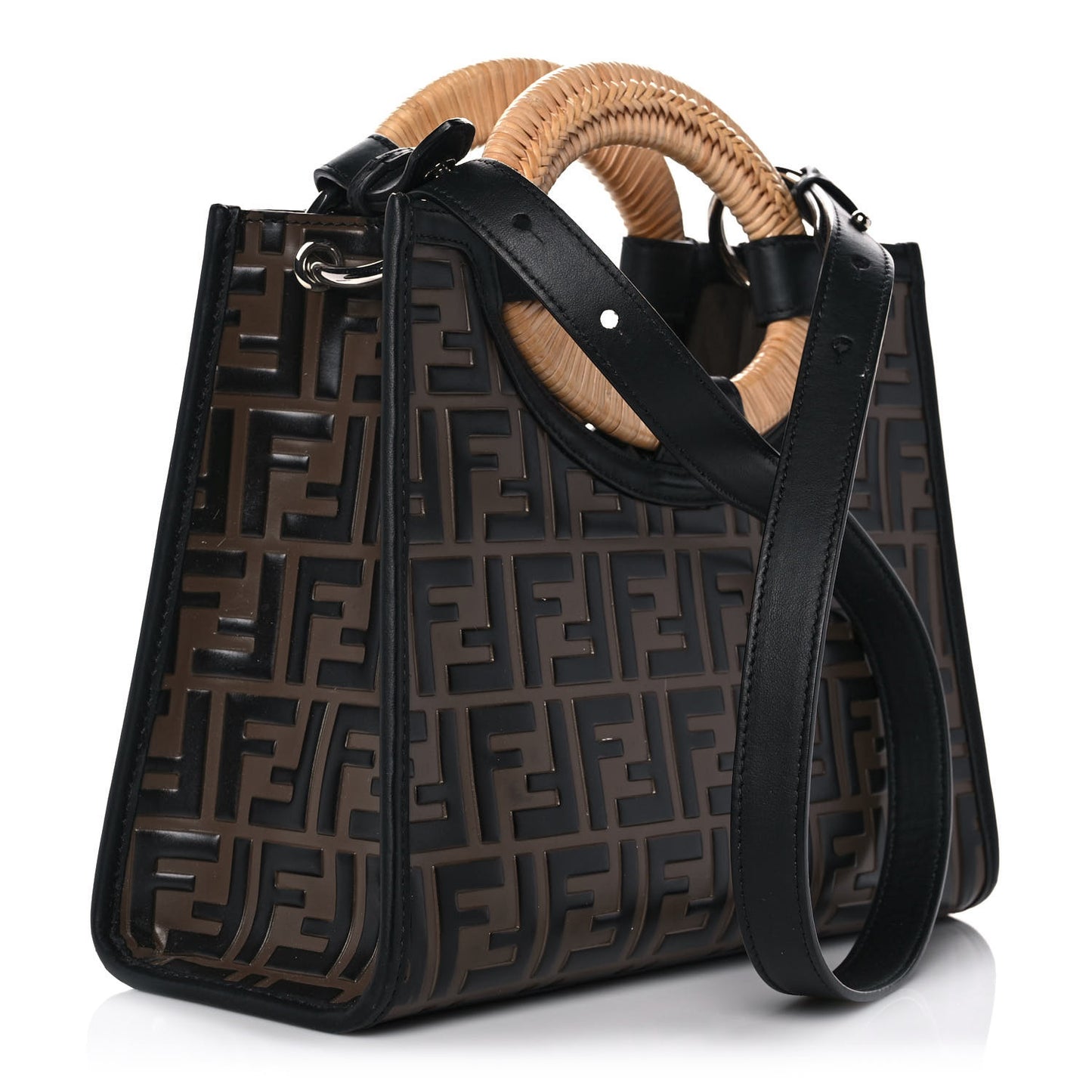 Vitello Century Wicker Bi-Color FF 1974 Embossed Small Runaway Shopper Tote Maya Black