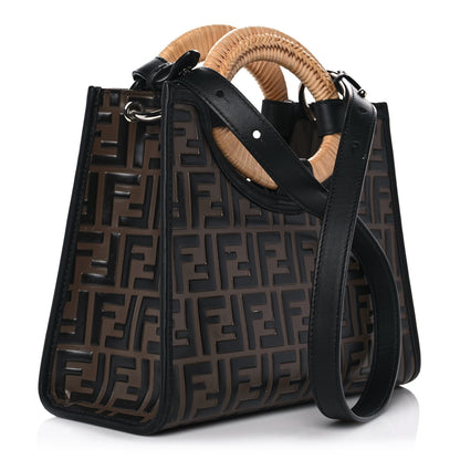 Fendi Vitello Century Wicker Bi-Color FF 1974 Embossed Small Runaway Shopper Tote Maya Black 3 of 10