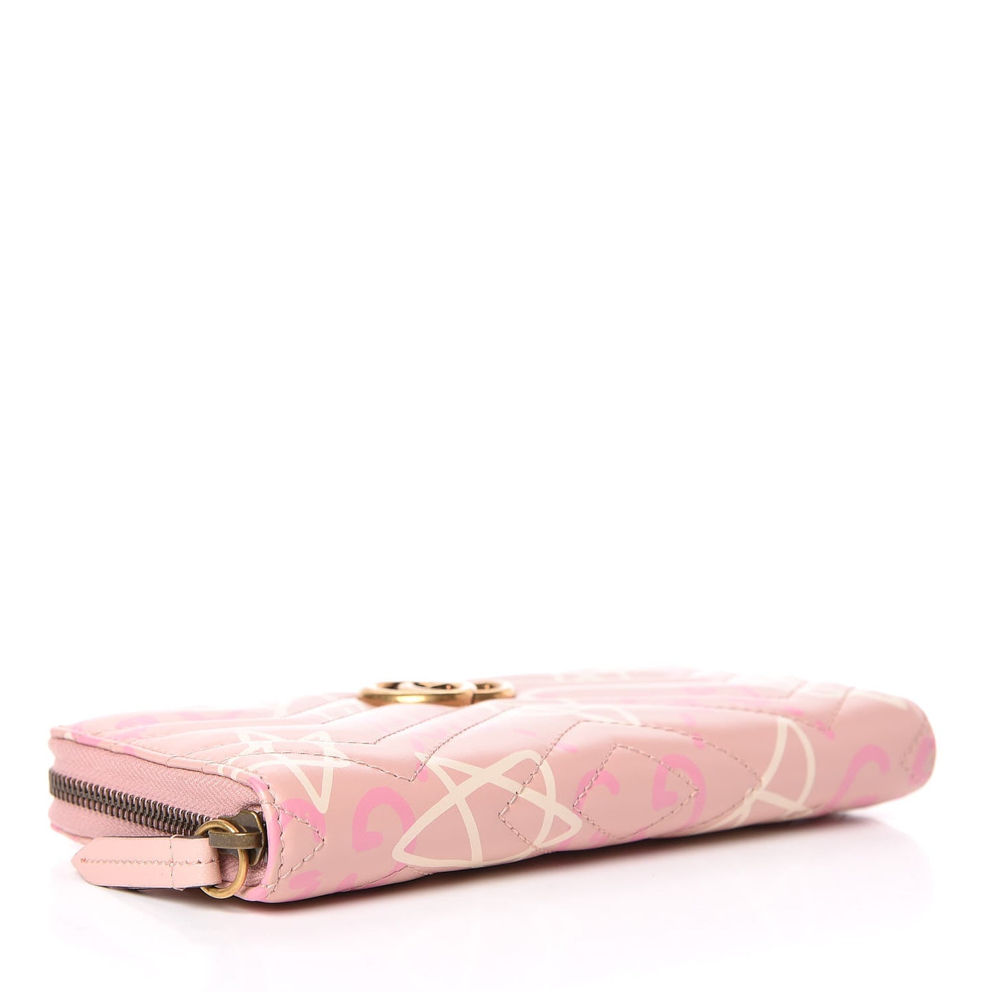 Calfskin Matelasse GucciGhost GG Marmont Zip Around Wallet Perfect Pink Rosa Ivory