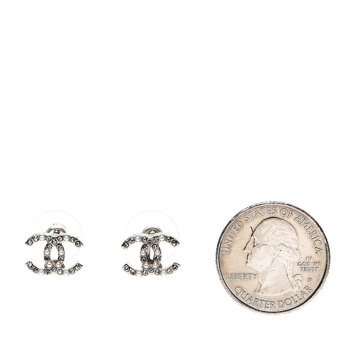 Pearly White Crystal CC Earrings Gold