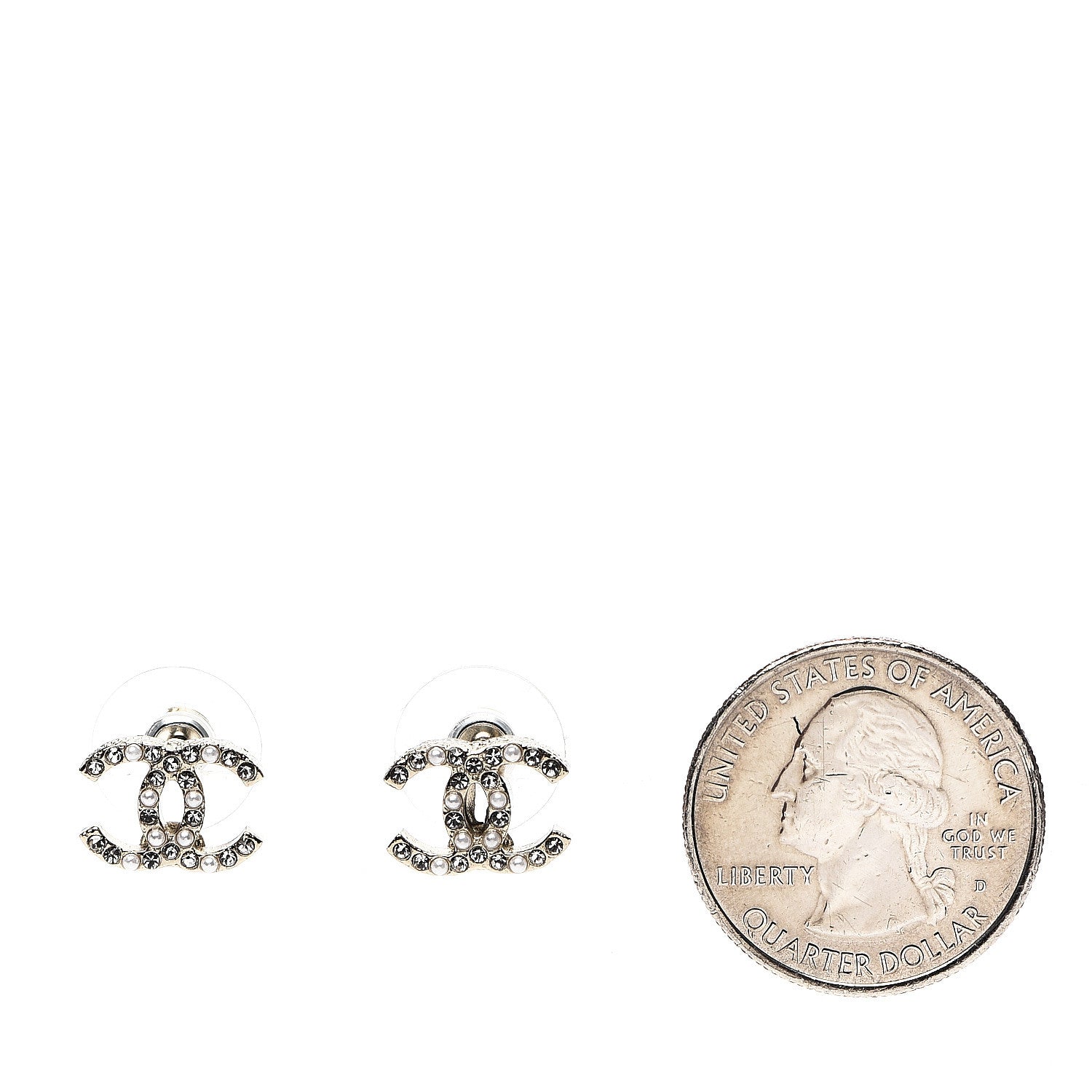 Chanel Pearly White Crystal CC Earrings Gold 2 of 5