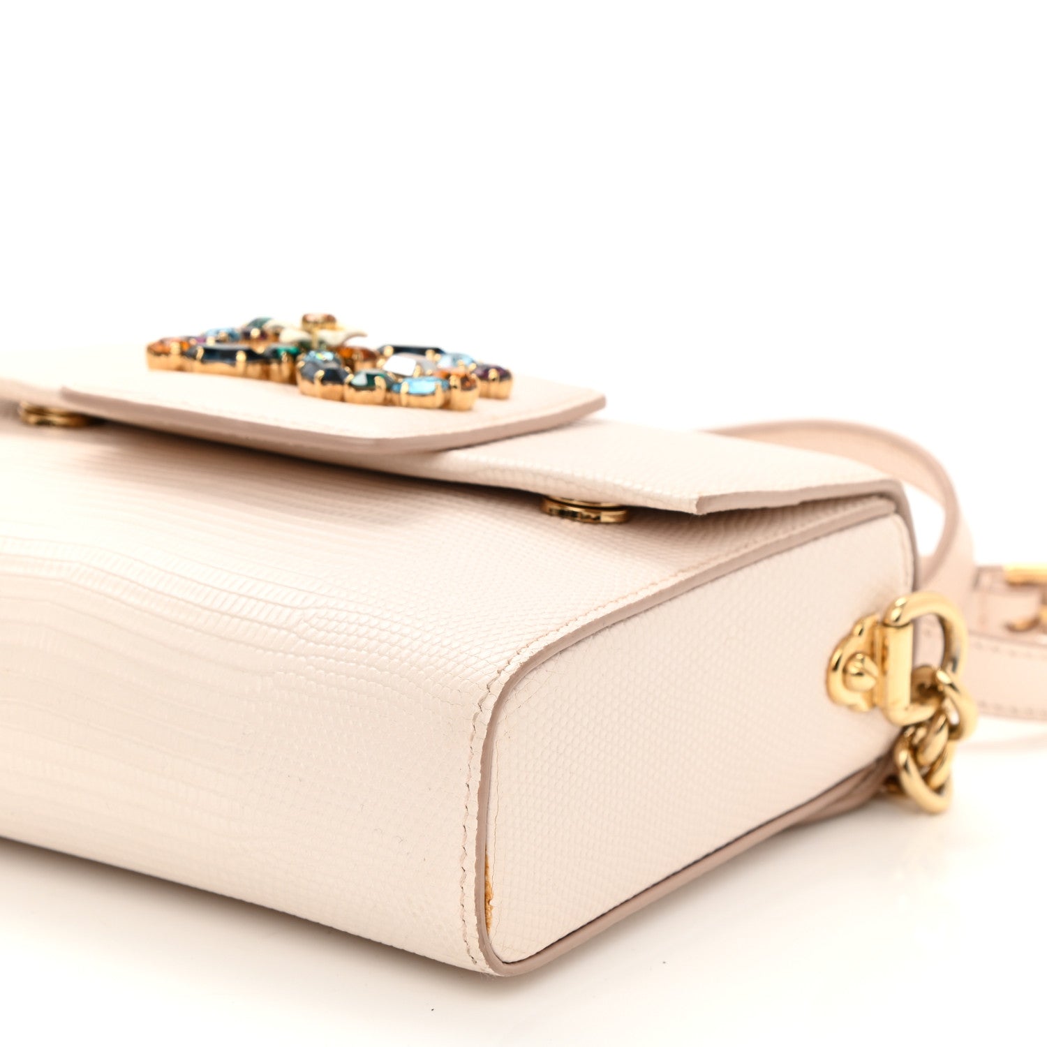 Dolce & Gabbana Lizard Embossed Crystal Embellished DG Millennials Mini Crossbody Bag White 6 of 6