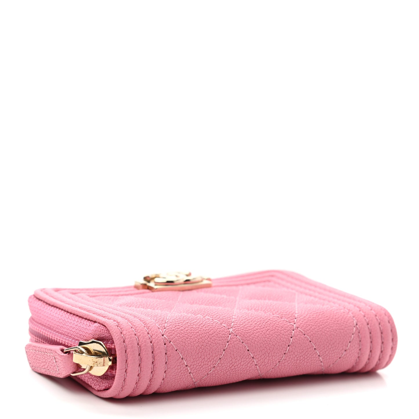 Caviar Quilted Boy Zip Around Coin Purse Wallet Light Pink