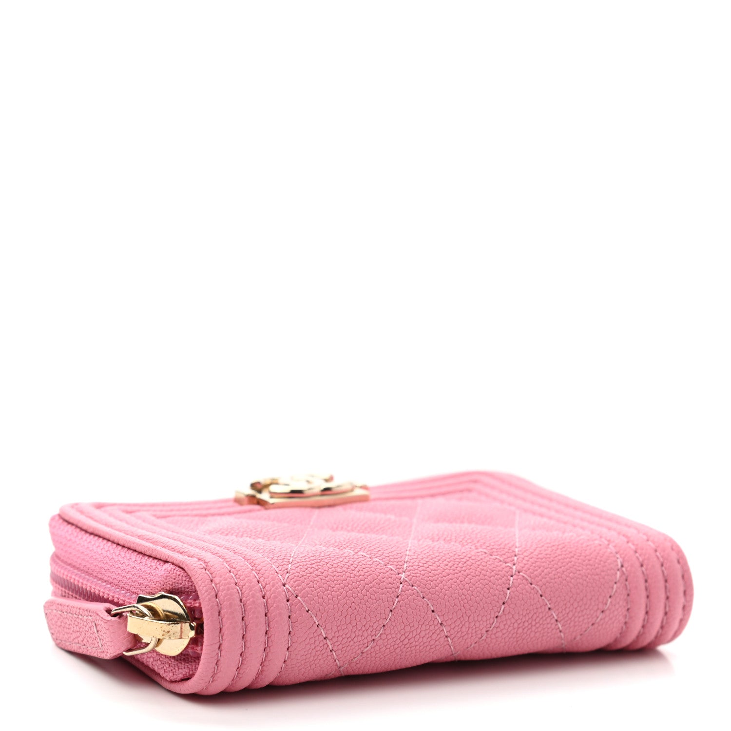 Chanel Caviar Quilted Boy Zip Around Coin Purse Wallet Light Pink 4 of 7