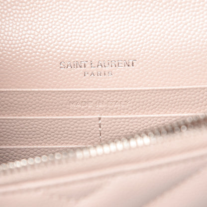 Saint Laurent Grain De Poudre Matelasse Chevron Monogram Envelope Chain Wallet Pink and White 6 of 10