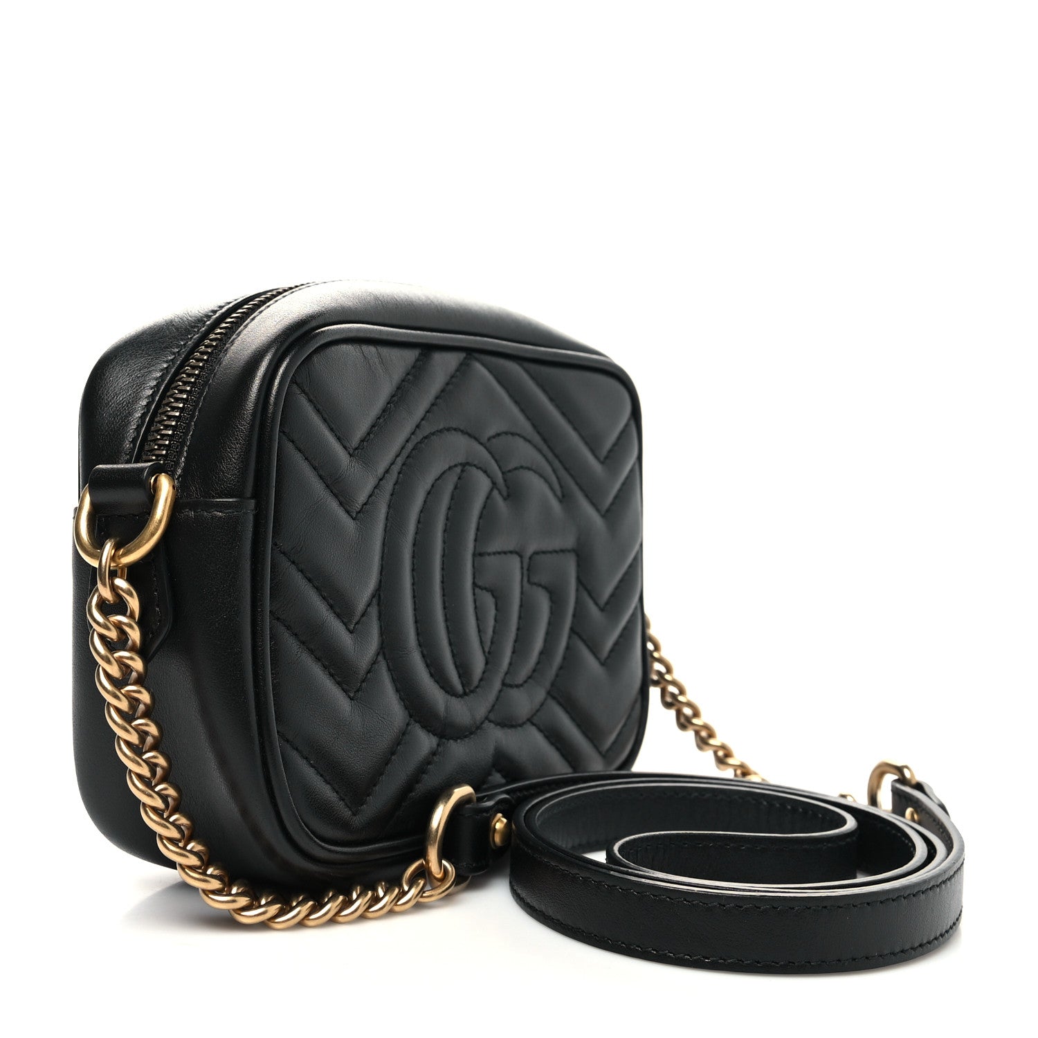 Gucci Calfskin Matelasse Mini GG Marmont Chain Shoulder Bag Black 3 of 11
