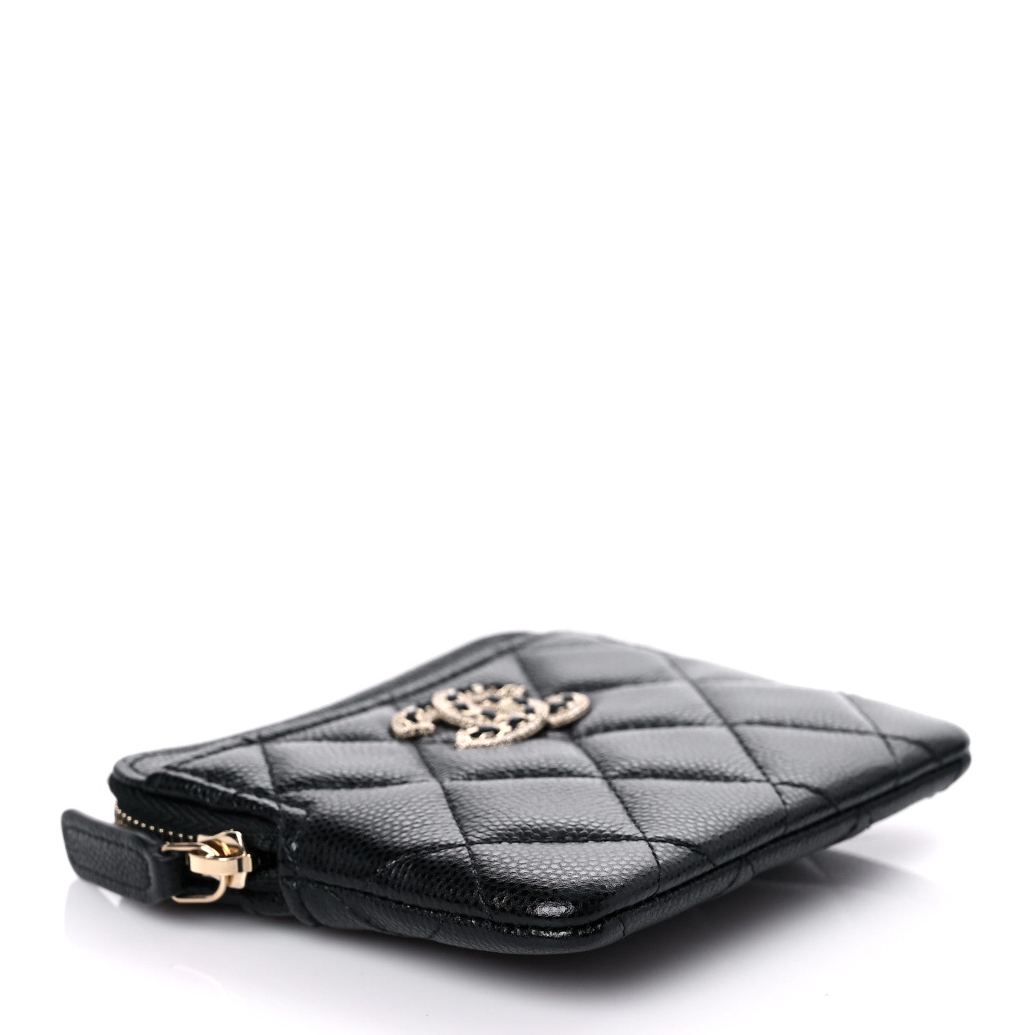 Chanel Caviar Quilted Crystal Zip Card Holder Wallet Black 4 of 8