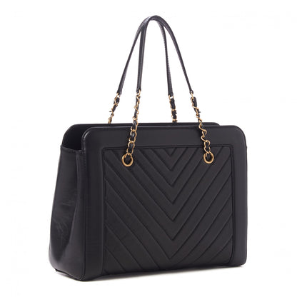Chanel Aged Calfskin Chevron Quilted Large Shopping Tote Black 3 of 10