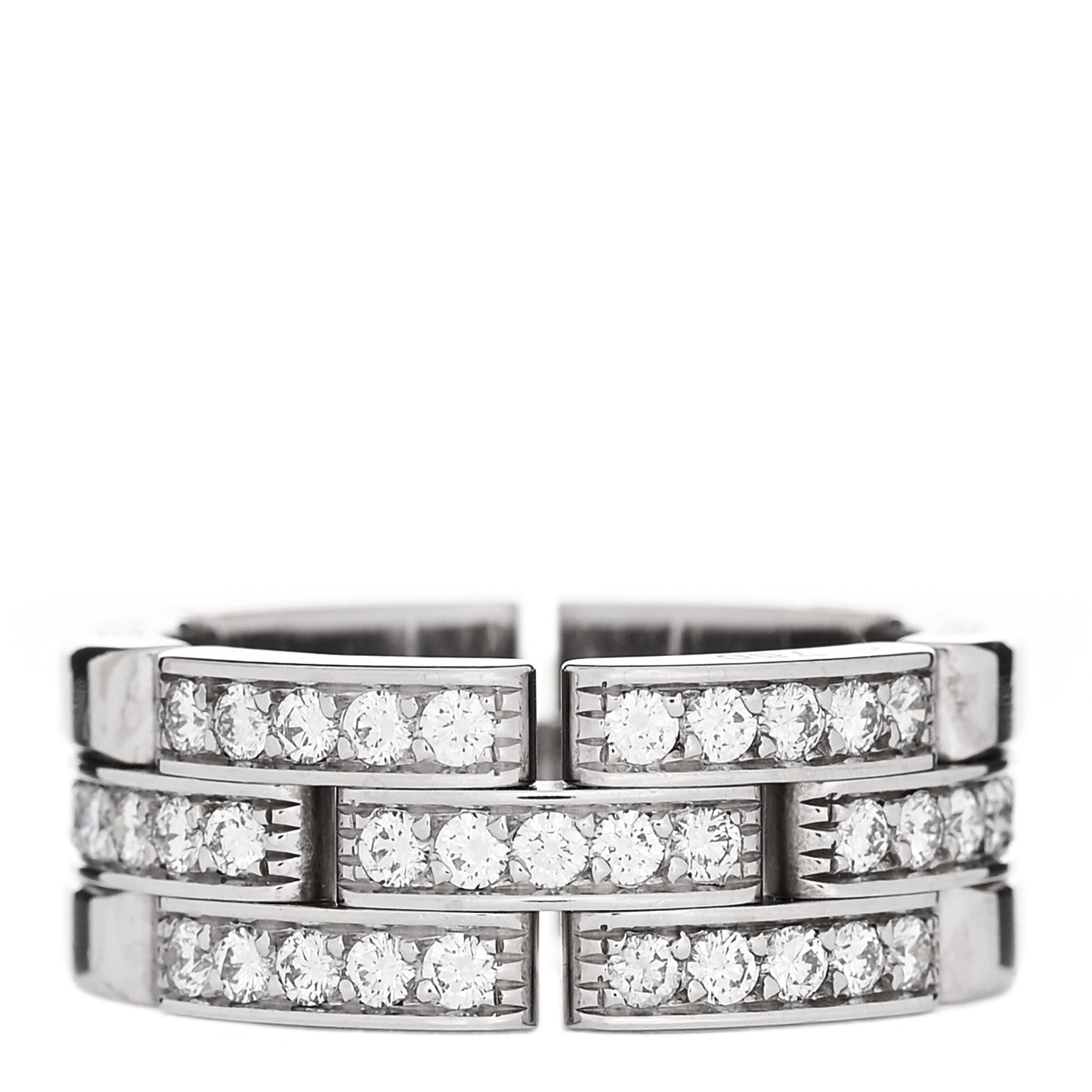 18K White Gold Diamond Maillon Panthere 3 Half Rows Paved Ring 53 6.25