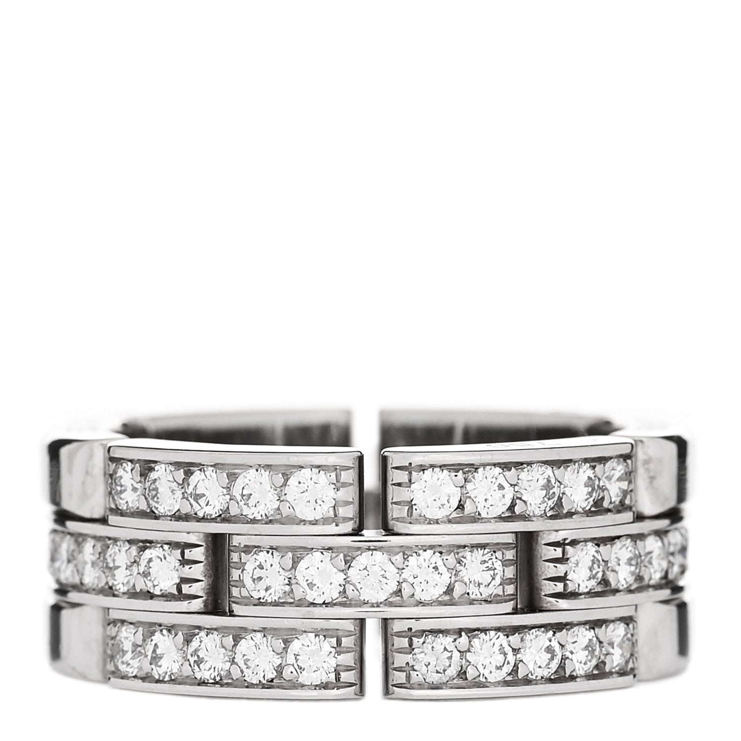 Cartier 18K White Gold Diamond Maillon Panthere 3 Half Rows Paved Ring 53 6.25 1 of 4