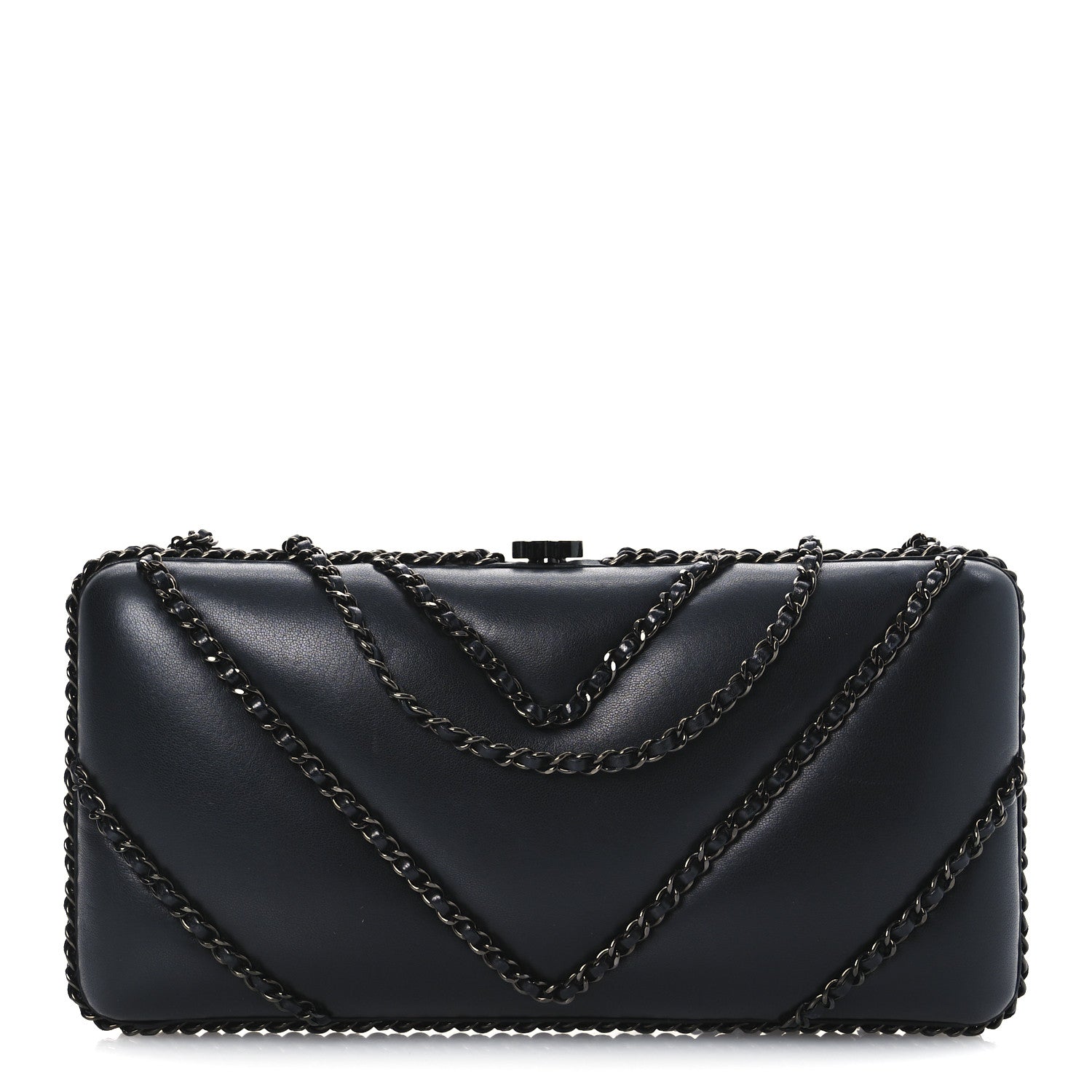 Chanel Lambskin Chevron Quilted Chain Around Clutch Black 1 of 11