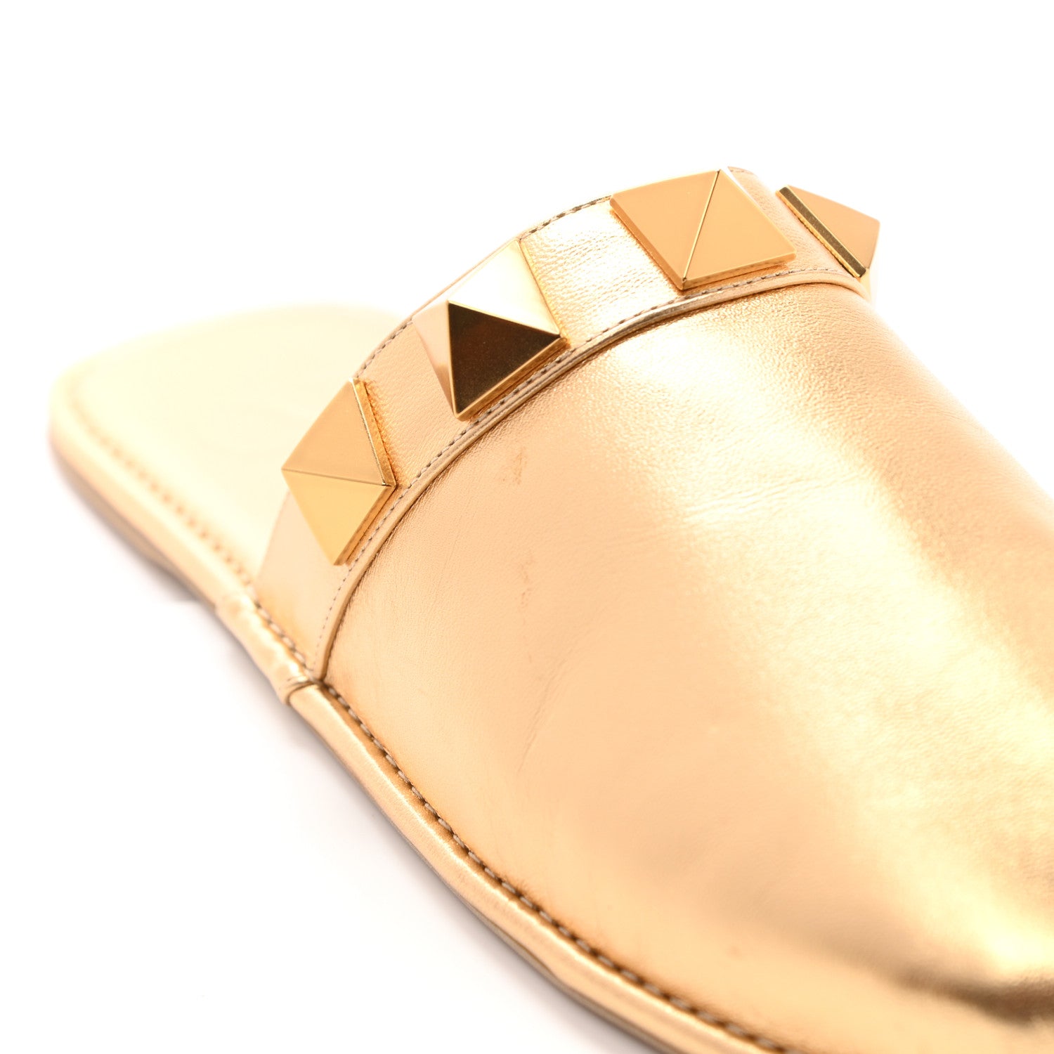 Valentino Garavani Metallic Nappa Roman Stud Slippers 38.5 Antique Brass 17 of 20