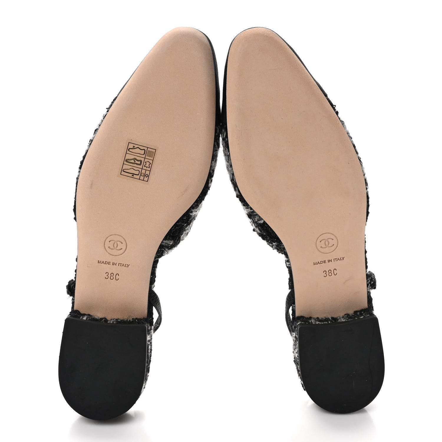 Chanel Tweed Grosgrain Toe CC Slingback Flat 38 Black Grey 5 of 8