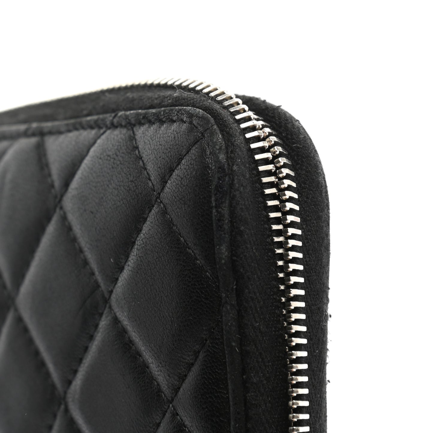 Lambskin Quilted Large Gusset Zip Around Wallet Black