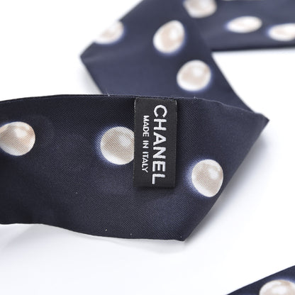 Chanel Silk Pearl CC Slim Bandeau Scarf Navy 2 of 2