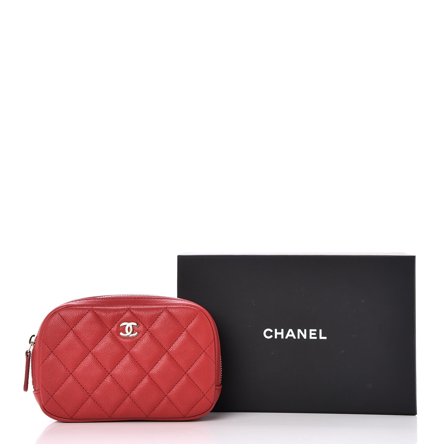 Chanel Caviar Quilted Small Curvy Pouch Cosmetic Case Dark Red 8 of 8