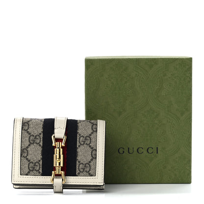 Gucci GG Supreme Monogram Textured Dollar Calfskin Web Jackie 1961 Card Case Beige Ebony Mystic White 12 of 12