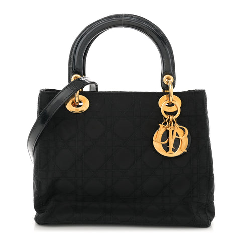 Nylon Cannage Medium Lady Dior Black