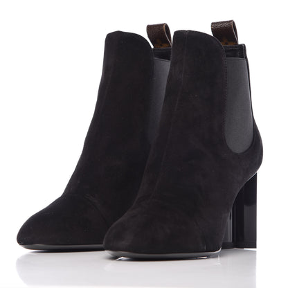 Louis Vuitton Suede Monogram Uniformes Cap Toe Chelsea 80mm Ankle Boots 37.5 Black 2 of 7
