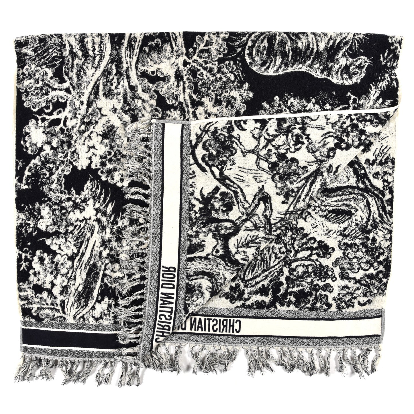 Cotton Toile De Jouy Reverse Towel Black Ivory