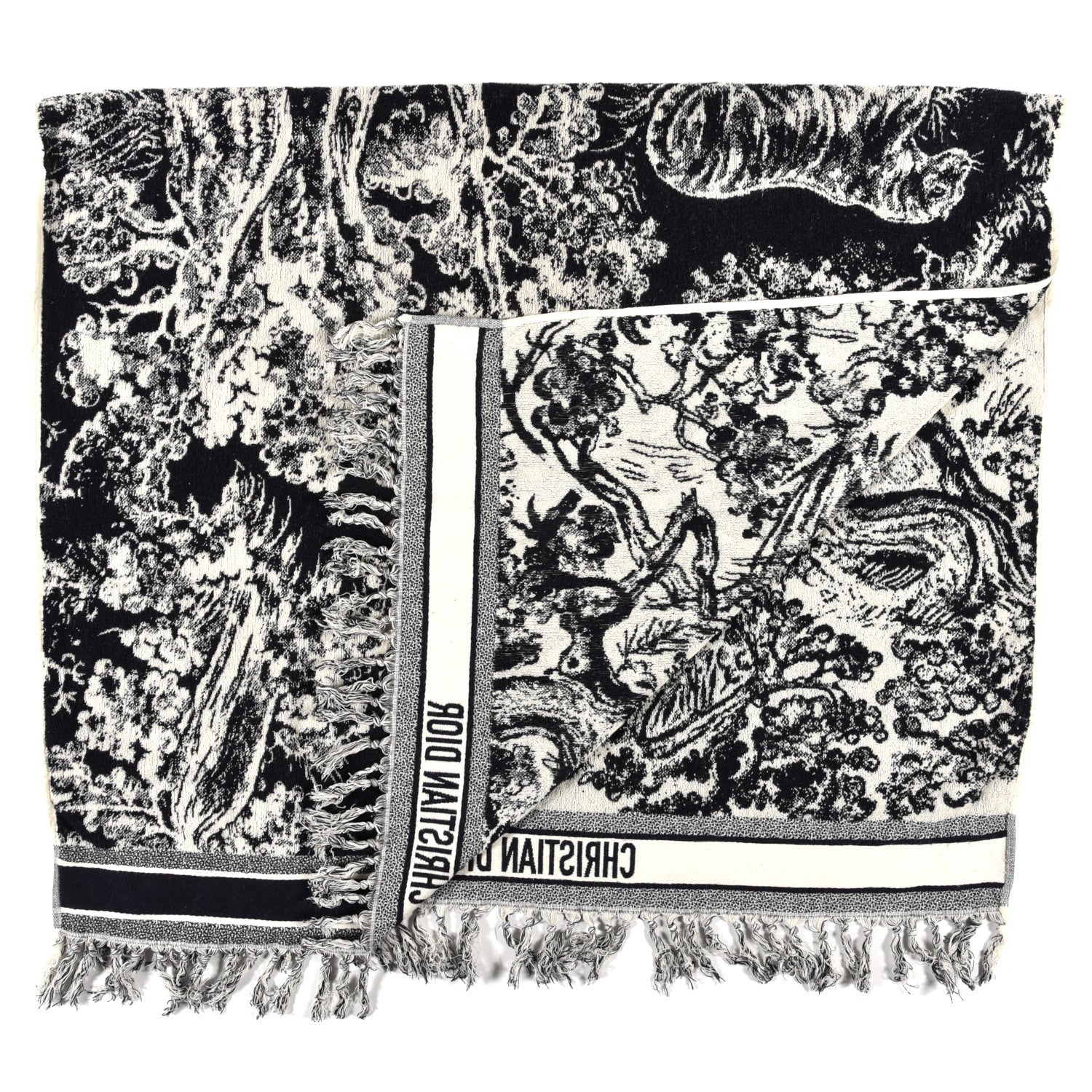 Christian Dior Cotton Toile De Jouy Reverse Towel Black Ivory 2 of 3