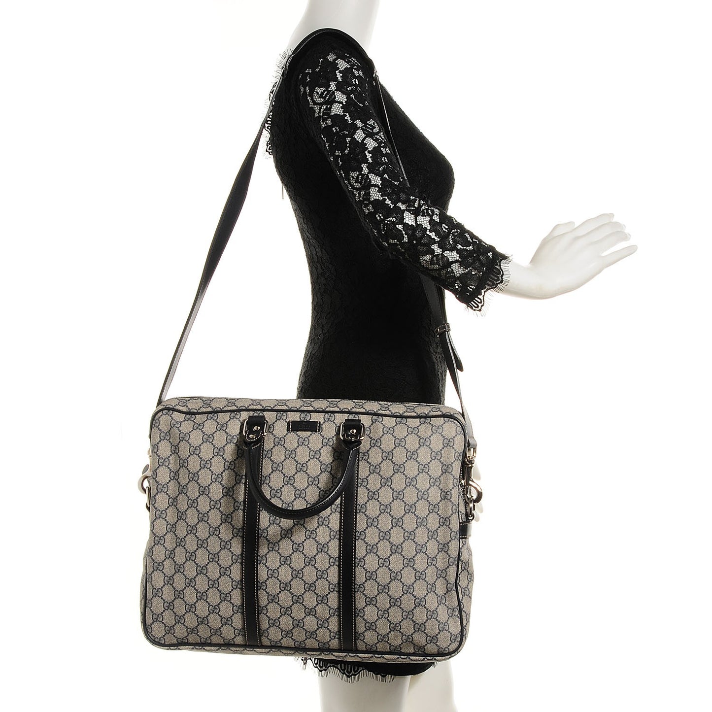 GG Plus Monogram Medium Briefcase Brown