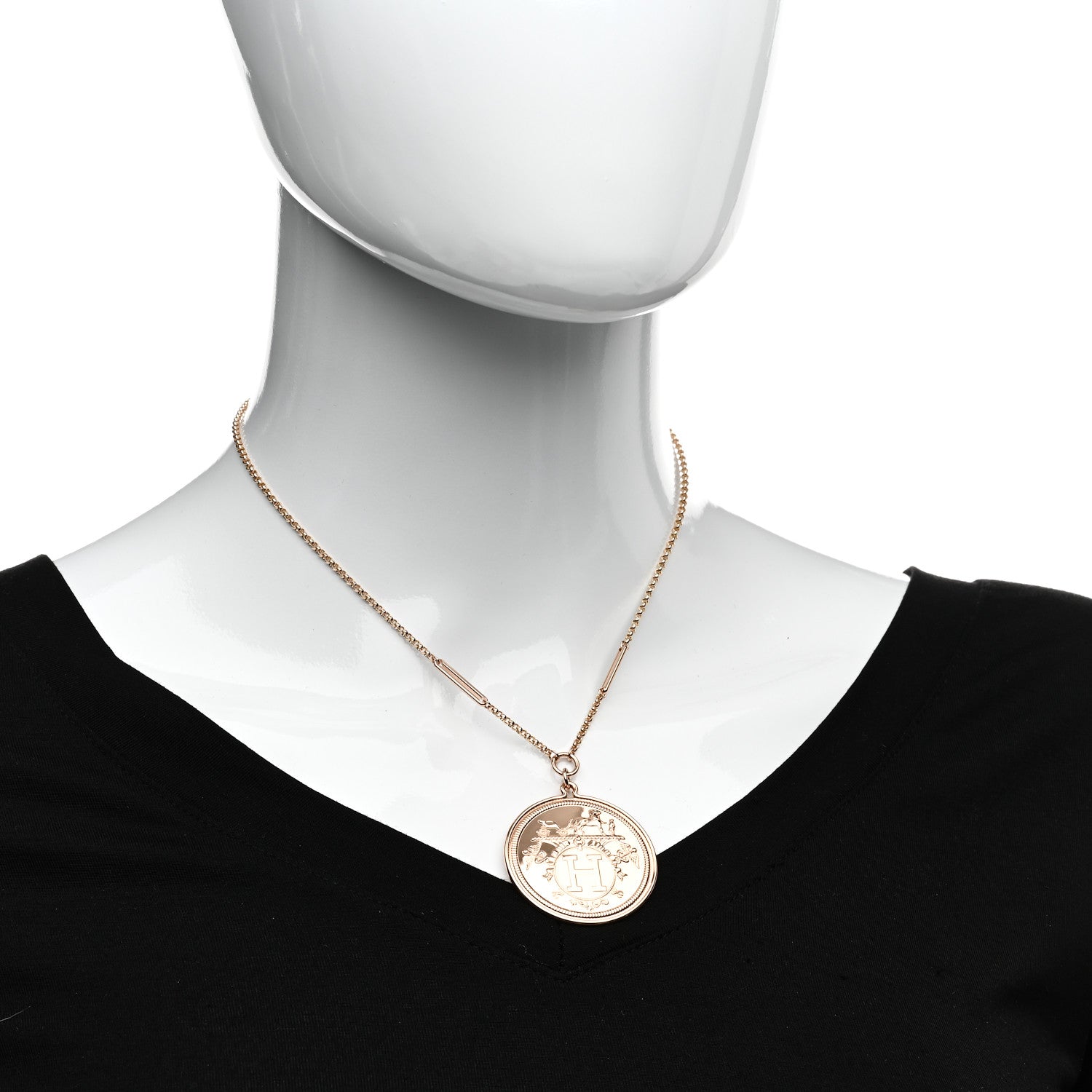 Hermes 18K Rose Gold Diamond TGM Ex-Libris Pendant Necklace ST 2 of 5