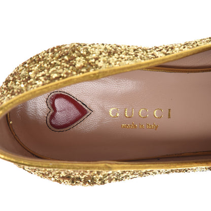 Gucci Glitter Nappa Web Peyton 75mm Loafer Pumps 36.5 Oro Vecchio 7 of 8