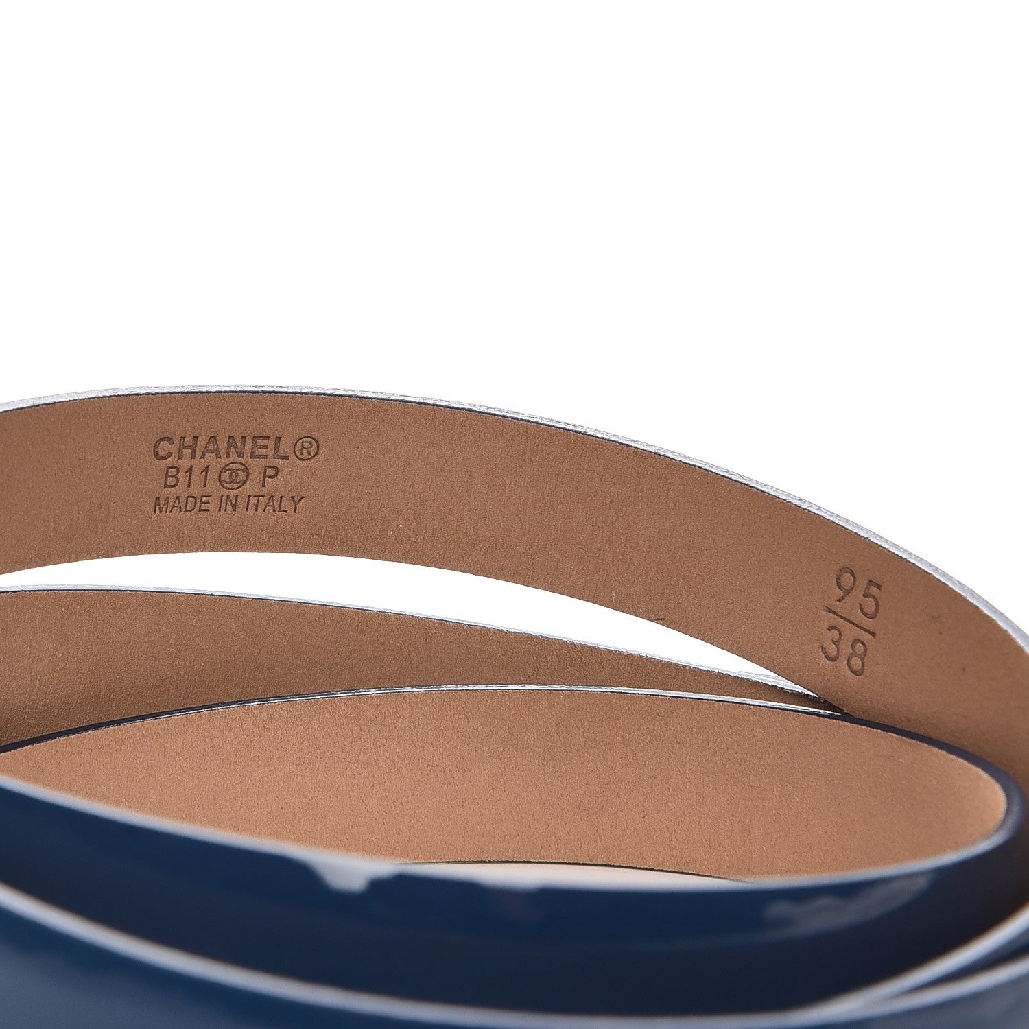 Chanel Patent CC Logo Skinny Belt 95 38 Blue 3 of 6