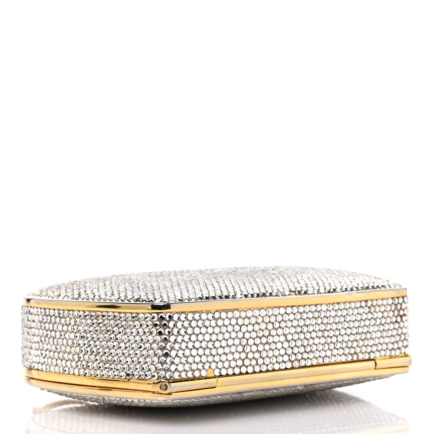 Judith Leiber Swarovski Crystal Minaudiere Clutch Gold Silver 5 of 13