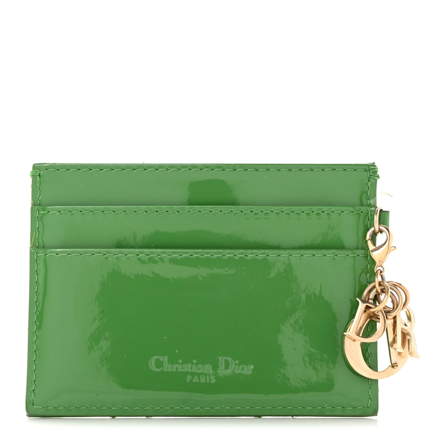 Patent Cannage Lady Dior Card Holder Green