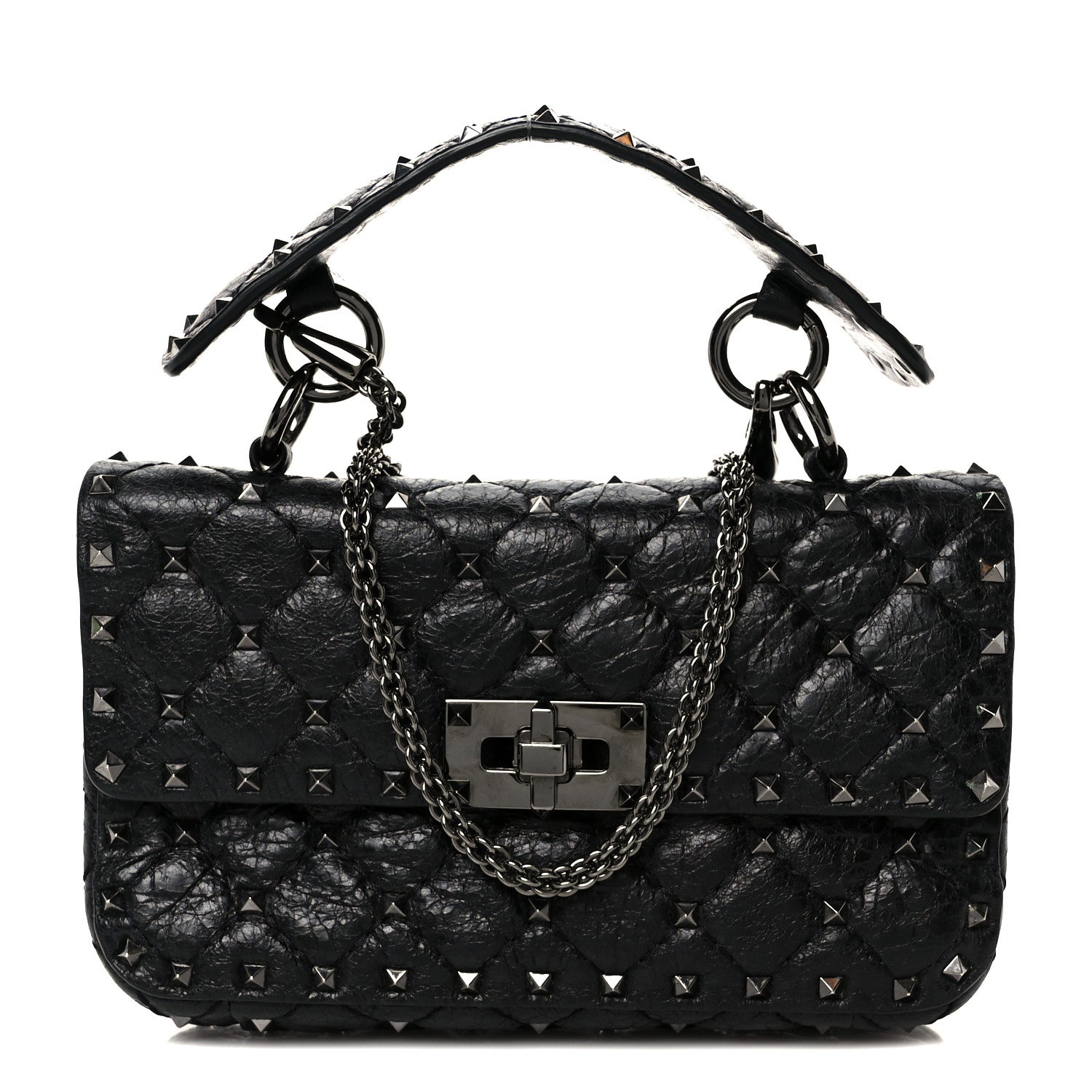 Valentino Garavani Craquele Nappa Small Rockstud Spike Shoulder Bag Black 1 of 10
