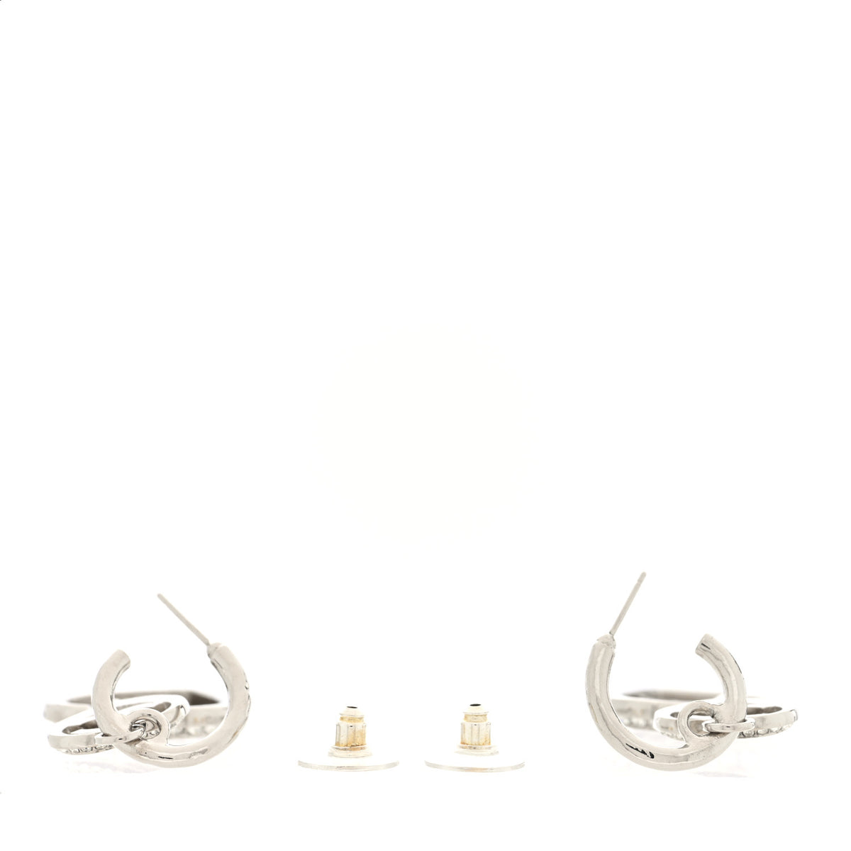Chanel Crystal Metal CC Heart Drop Hoop Earrings Silver 3 of 4