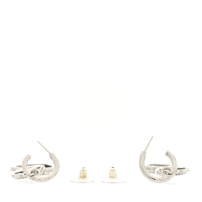 Chanel Crystal Metal CC Heart Drop Hoop Earrings Silver 3 of 4