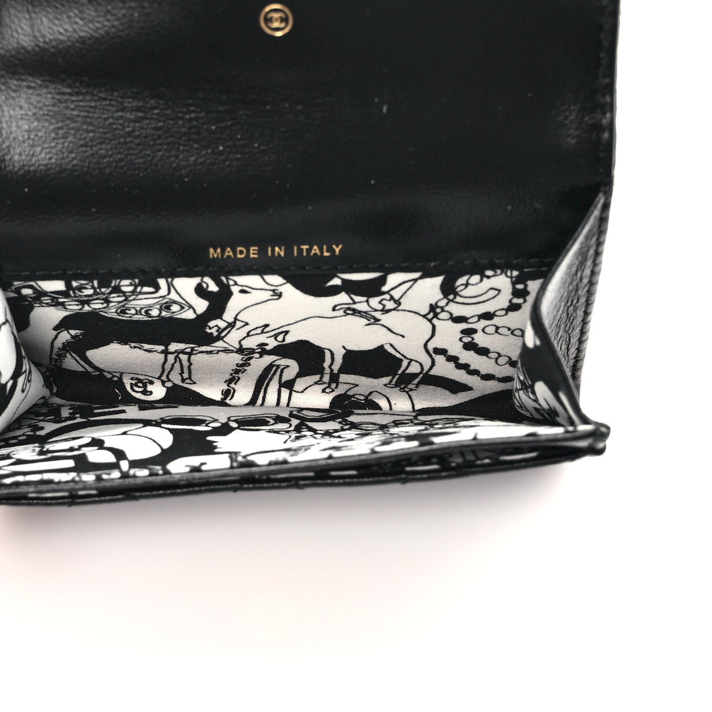 Lambskin Quilted Flap Card Holder Wallet Black