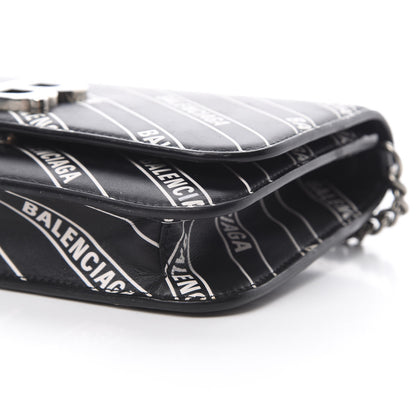 Balenciaga Matte Calfskin Diagonal Allover Logo Print B Wallet on Chain Black White 10 of 12