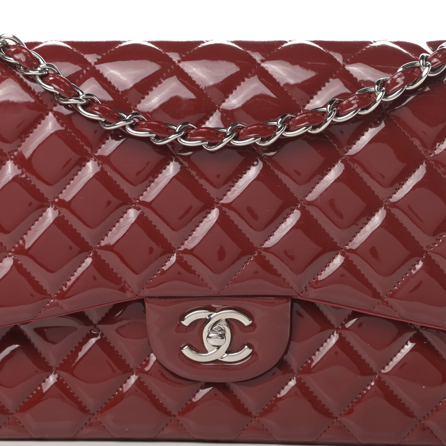 Patent Quilted Jumbo Double Flap Dark Red