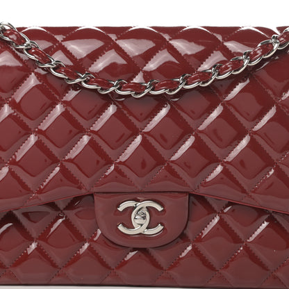 Chanel Patent Quilted Jumbo Double Flap Dark Red 8 of 20
