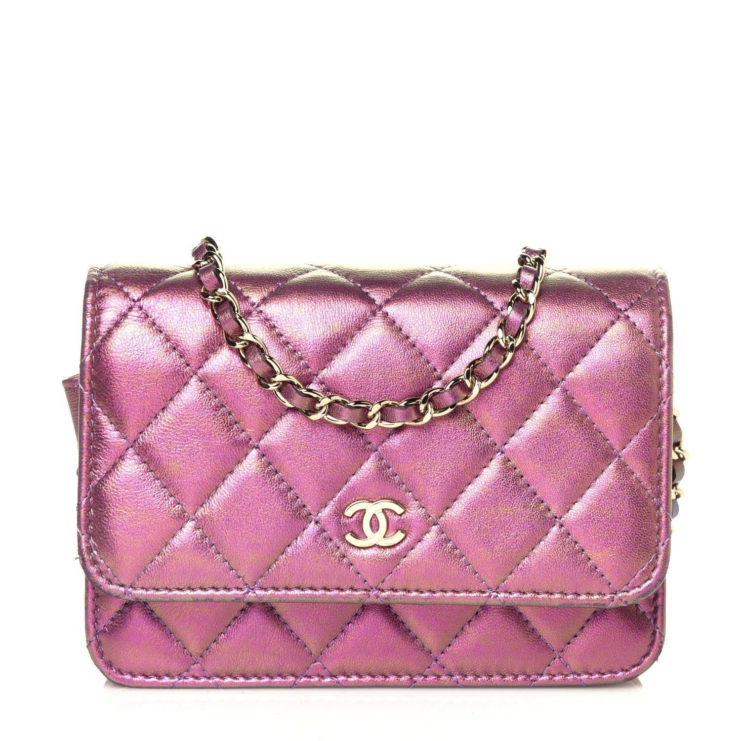 Chanel Iridescent Lambskin Quilted Mini Wallet On Chain WOC Purple 1 of 12